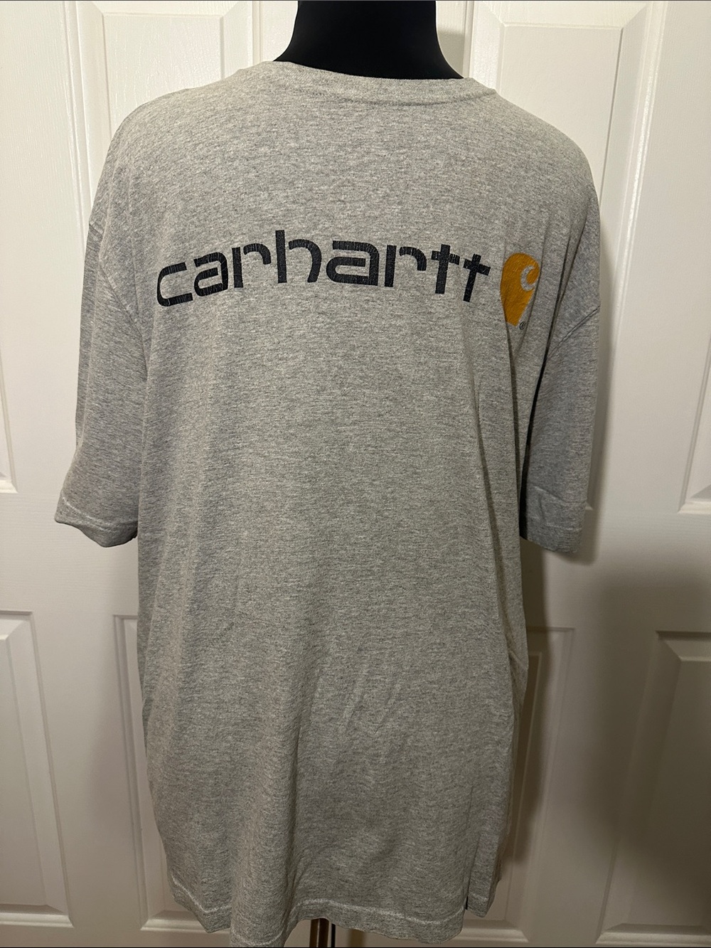 Carhartt Men's Heather Gray Logo Short Sleeve Tee with Gold Emblem XL